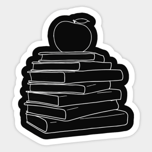 Apple on Book Stack - Red Apple & White Books Line Art Sticker